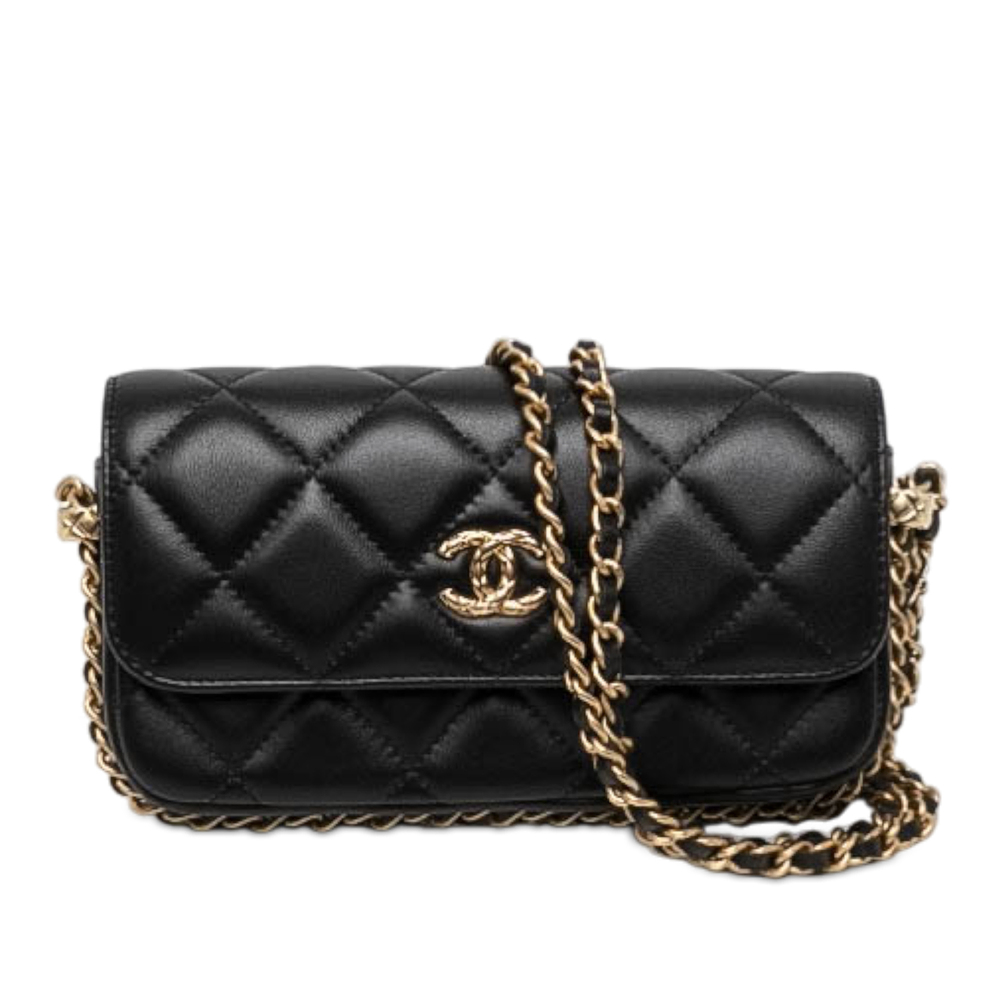 Pre-Loved Chanel CC Quilted Lambskin Flap Phone Holder with Chain